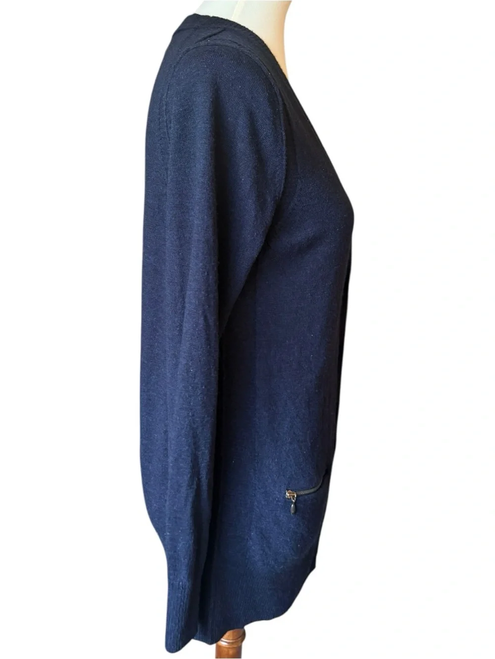 Banana Republic Navy 100% Merino Wool Long Cardigan Sweater Size L Zip Pockets